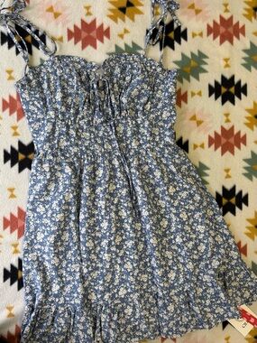 Cider Blue Floral Tie-Shoulder Dress